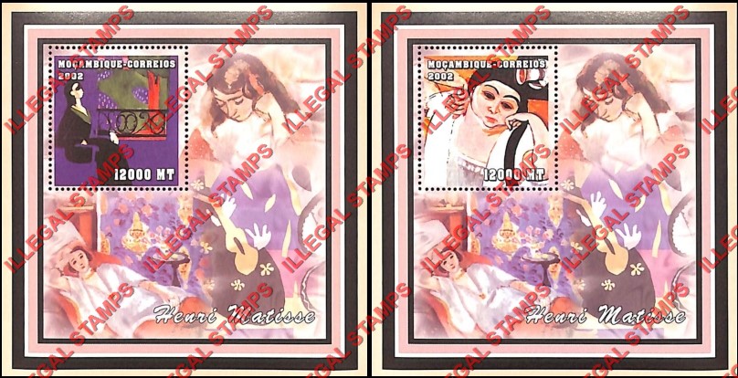 Mozambique 2002 Paintings by Henri Matisse Counterfeit Illegal Stamp Souvenir Sheets of 1 Mozambique 2002 Paintings by Henri Matisse Counterfeit Illegal Stamp Souvenir Sheets of 1