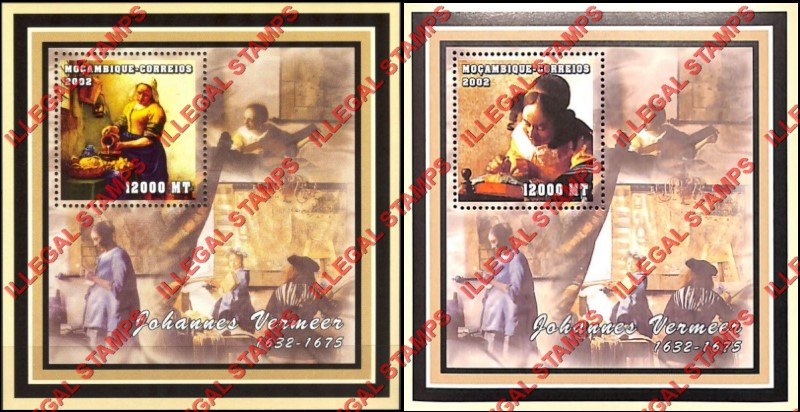 Mozambique 2002 Paintings by Johannes Vermeer Counterfeit Illegal Stamp Souvenir Sheets of 1 Mozambique 2002 Paintings by Johannes Vermeer Counterfeit Illegal Stamp Souvenir Sheets of 1