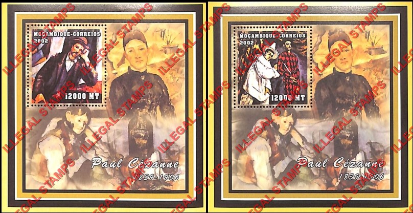 Mozambique 2002 Paintings by Paul Cezanne Counterfeit Illegal Stamp Souvenir Sheets of 1 Mozambique 2002 Paintings by Paul Cezanne Counterfeit Illegal Stamp Souvenir Sheets of 1