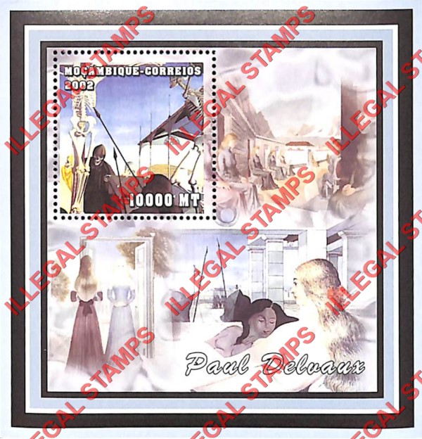 Mozambique 2002 Paintings by Paul Delvaux Counterfeit Illegal Stamp Souvenir Sheet of 1 Mozambique 2002 Paintings by Paul Delvaux Counterfeit Illegal Stamp Souvenir Sheet of 1