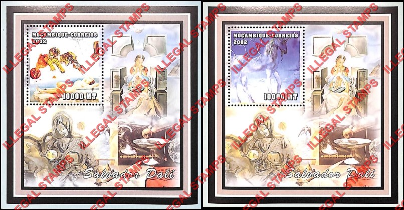 Mozambique 2002 Paintings by Salvador Dali Counterfeit Illegal Stamp Souvenir Sheets of 1 Mozambique 2002 Paintings by Salvador Dali Counterfeit Illegal Stamp Souvenir Sheets of 1