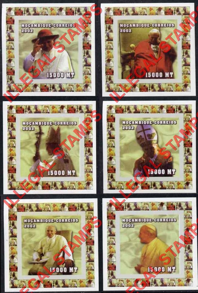 Mozambique 2002 Pope John Paul II Counterfeit Illegal Stamp Deluxe Souvenir Sheets of 1 Mozambique 2002 Pope John Paul II Counterfeit Illegal Stamp Deluxe Souvenir Sheets of 1