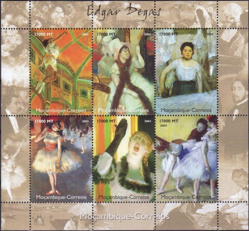 Mozambique 2004 Paintings by Edgar Degas Genuine Stamp Souvenir Sheet of 6 Mozambique 2004 Paintings by Edgar Degas Genuine Stamp Souvenir Sheet of 6