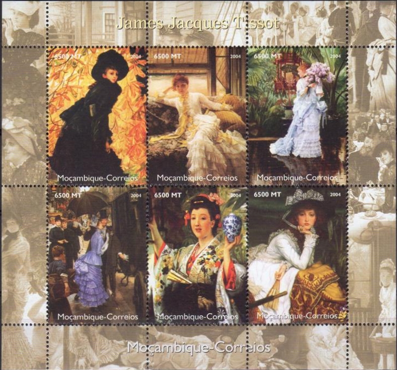Mozambique 2004 Paintings by James Jacques Tissot Genuine Stamp Souvenir Sheet of 6 Mozambique 2004 Paintings by James Jacques Tissot Genuine Stamp Souvenir Sheet of 6