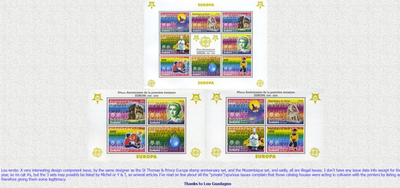 Mozambique 2004 50th Anniversary of EUROPA Lou Guadagno Determination They are Counterfeit Illegal Stamps Mozambique 2004 50th Anniversary of EUROPA Lou Guadagno Determination They are Counterfeit Illegal Stamps