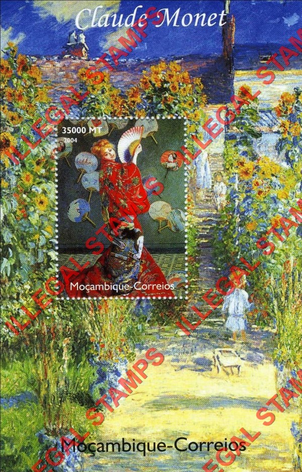 Mozambique 2004 Paintings by Claude Monet Counterfeit Illegal Stamp Souvenir Sheet of 1 Mozambique 2004 Paintings by Claude Monet Counterfeit Illegal Stamp Souvenir Sheet of 1
