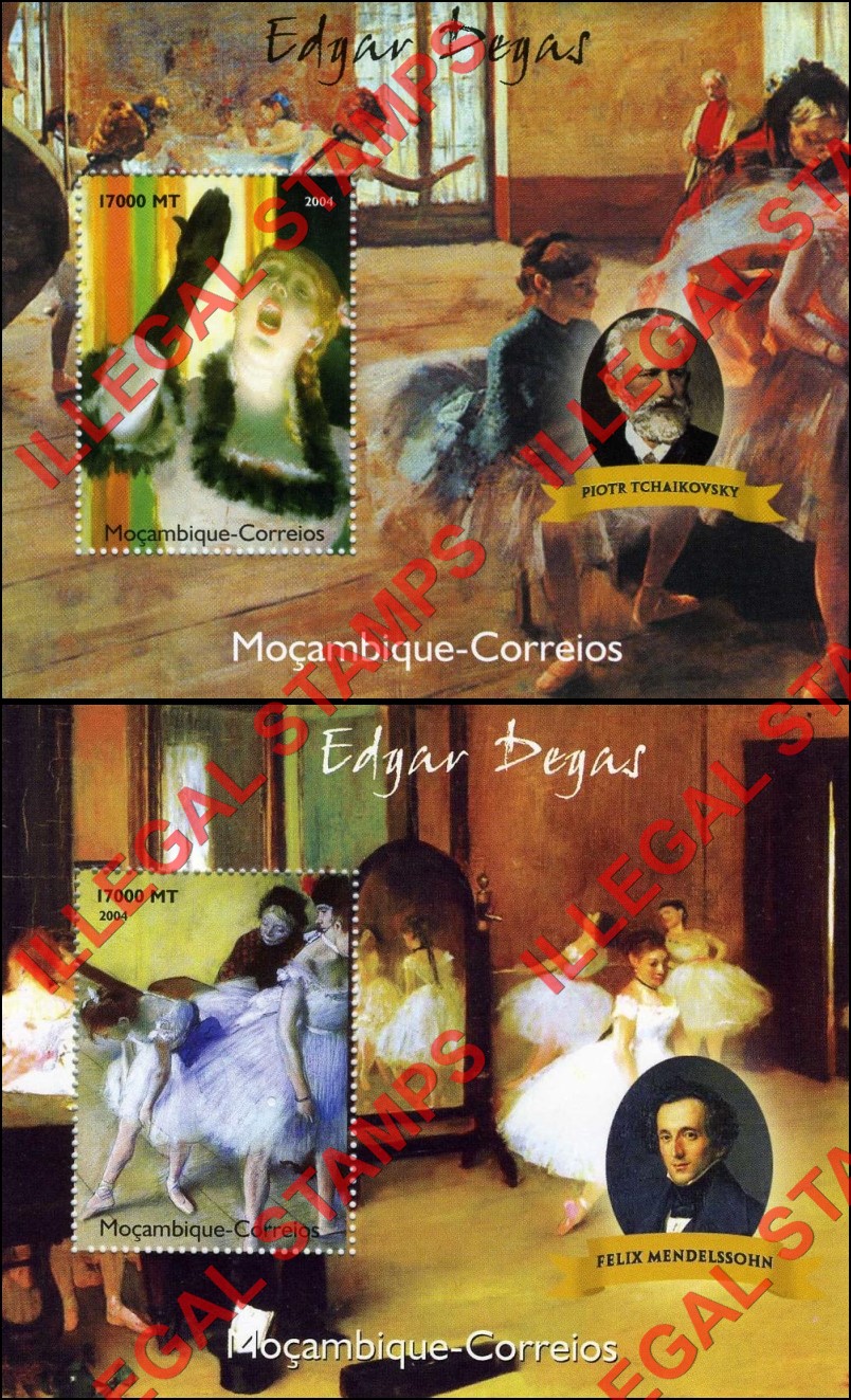 Mozambique 2004 Paintings by Edgar Degas Counterfeit Illegal Stamp Souvenir Sheets of 1 (Part 3) Mozambique 2004 Paintings by Edgar Degas Counterfeit Illegal Stamp Souvenir Sheets of 1 (Part 3)