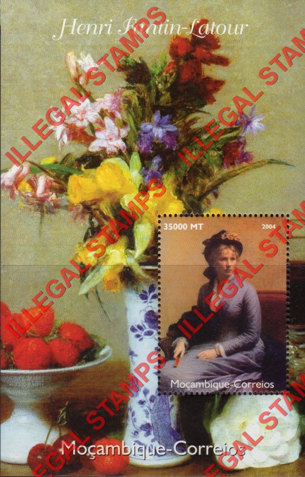Mozambique 2004 Paintings by Henri Fantin-Latour Counterfeit Illegal Stamp Souvenir Sheet of 1 Mozambique 2004 Paintings by Henri Fantin-Latour Counterfeit Illegal Stamp Souvenir Sheet of 1