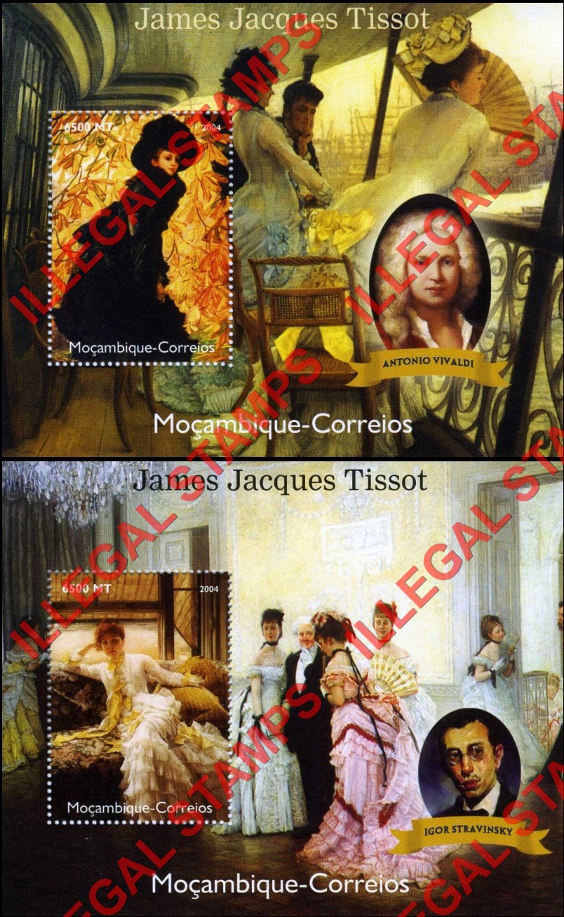 Mozambique 2004 Paintings by James Jacques Tissot Counterfeit Illegal Stamp Souvenir Sheets of 1 (Part 1) Mozambique 2004 Paintings by James Jacques Tissot Counterfeit Illegal Stamp Souvenir Sheets of 1 (Part 1)