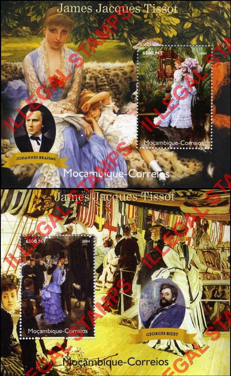 Mozambique 2004 Paintings by James Jacques Tissot Counterfeit Illegal Stamp Souvenir Sheets of 1 (Part 2) Mozambique 2004 Paintings by James Jacques Tissot Counterfeit Illegal Stamp Souvenir Sheets of 1 (Part 2)
