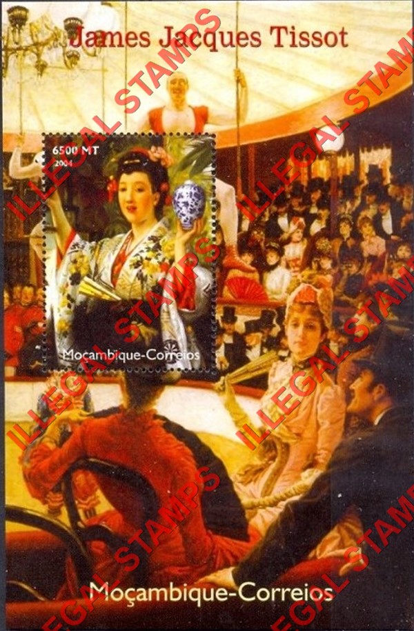 Mozambique 2004 Paintings by James Jacques Tissot Counterfeit Illegal Stamp Souvenir Sheet of 1 Mozambique 2004 Paintings by James Jacques Tissot Counterfeit Illegal Stamp Souvenir Sheet of 1