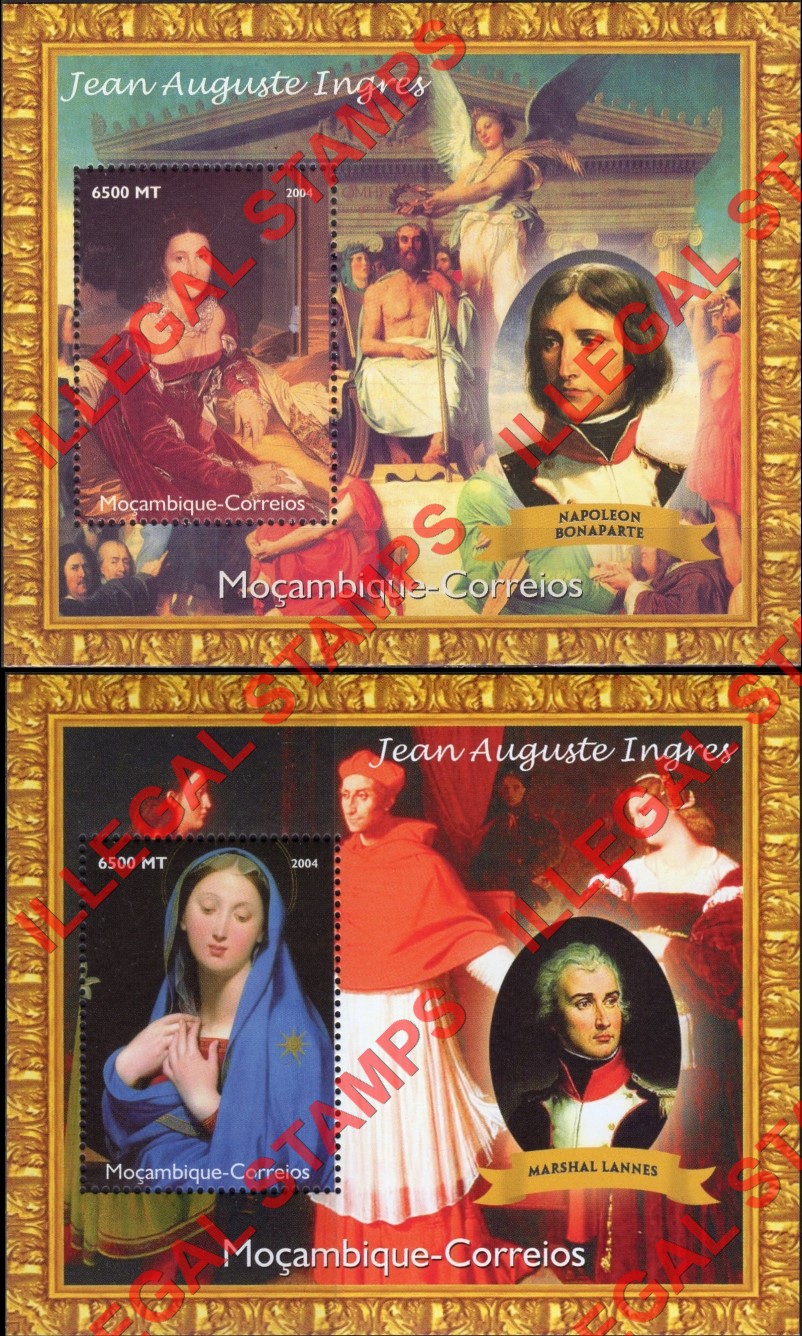 Mozambique 2004 Paintings by Jean Auguste Ingres Counterfeit Illegal Stamp Souvenir Sheets of 1 (Part 1) Mozambique 2004 Paintings by Jean Auguste Ingres Counterfeit Illegal Stamp Souvenir Sheets of 1 (Part 1)