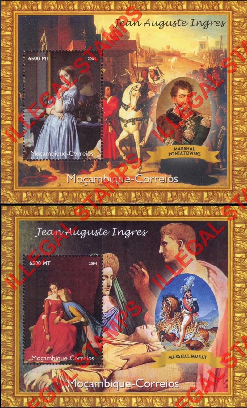 Mozambique 2004 Paintings by Jean Auguste Ingres Counterfeit Illegal Stamp Souvenir Sheets of 1 (Part 2) Mozambique 2004 Paintings by Jean Auguste Ingres Counterfeit Illegal Stamp Souvenir Sheets of 1 (Part 2)