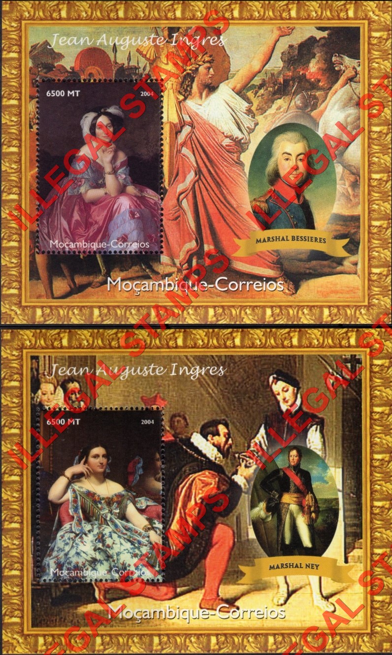 Mozambique 2004 Paintings by Jean Auguste Ingres Counterfeit Illegal Stamp Souvenir Sheets of 1 (Part 3) Mozambique 2004 Paintings by Jean Auguste Ingres Counterfeit Illegal Stamp Souvenir Sheets of 1 (Part 3)