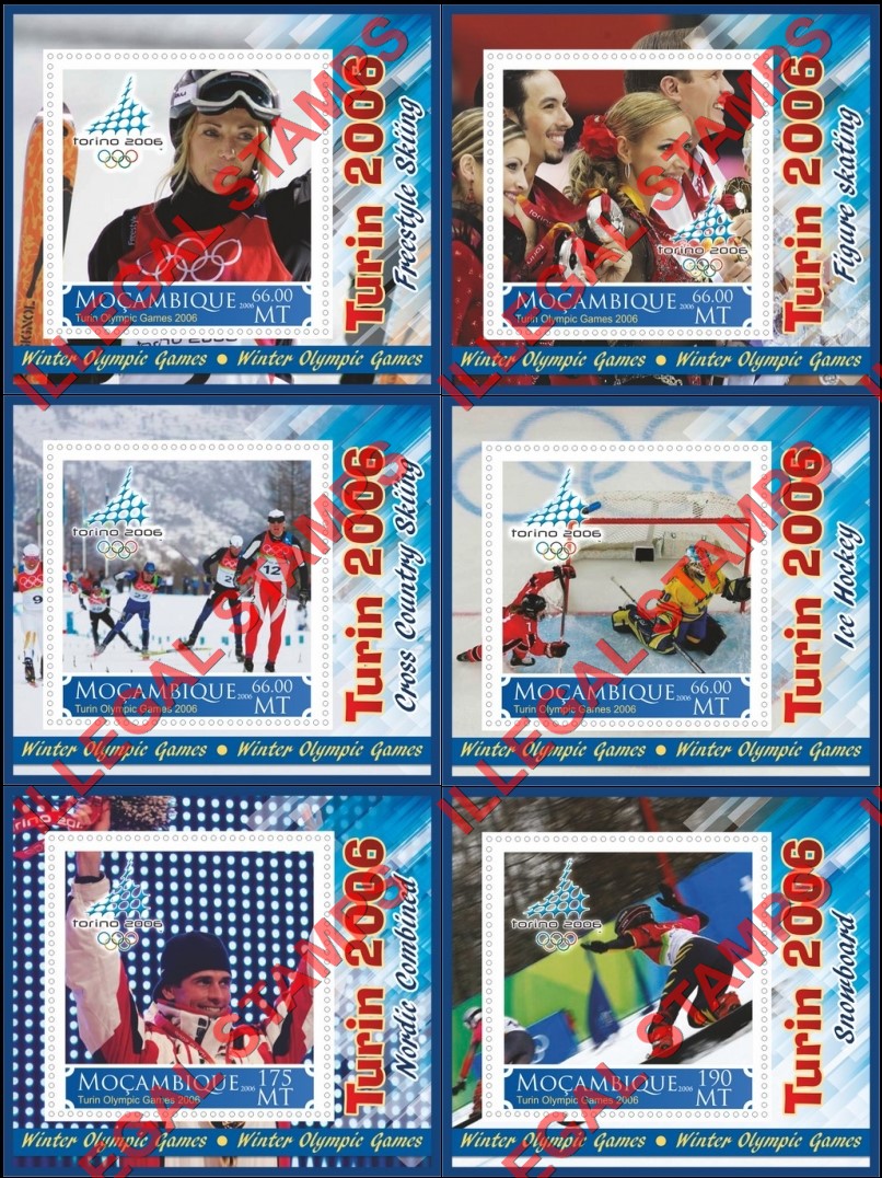 Mozambique 2006 Olympic Games in Turin Counterfeit Illegal Stamp Souvenir Sheets of 1 Mozambique 2006 Olympic Games in Turin Counterfeit Illegal Stamp Souvenir Sheets of 1