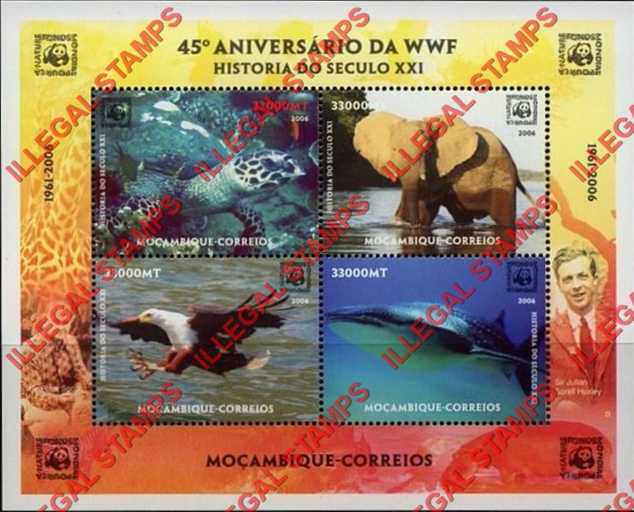 Mozambique 2006 45th Anniversary of the WWF Elephants and Sea Life Counterfeit Illegal Stamp Souvenir Sheet of 4 Mozambique 2006 45th Anniversary of the WWF Elephants and Sea Life Counterfeit Illegal Stamp Souvenir Sheet of 4