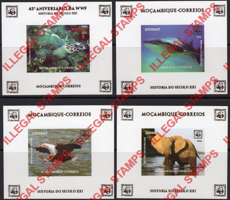 Mozambique 2006 45th Anniversary of the WWF Elephants and Sea Life Counterfeit Illegal Stamp Deluxe Souvenir Sheets of 1 Mozambique 2006 45th Anniversary of the WWF Elephants and Sea Life Counterfeit Illegal Stamp Deluxe Souvenir Sheets of 1