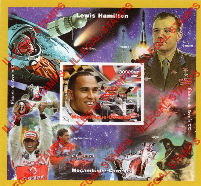 Mozambique 2007 Formula I Lewis Hamilton Counterfeit Illegal Stamp Souvenir Sheet of 1 Mozambique 2007 Formula I Lewis Hamilton Counterfeit Illegal Stamp Souvenir Sheet of 1