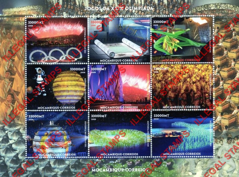Mozambique 2008 Olympic Games XXIX Counterfeit Illegal Stamp Souvenir Sheet of 9 Mozambique 2008 Olympic Games XXIX Counterfeit Illegal Stamp Souvenir Sheet of 9