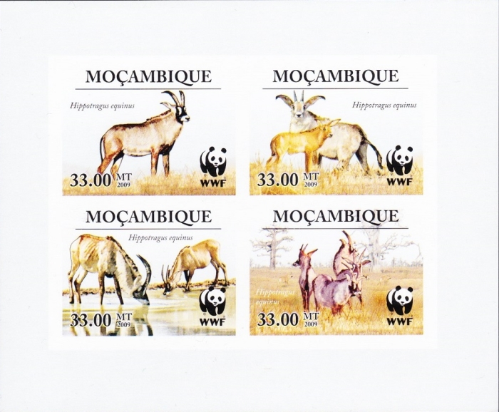 Mozambique 2009 WWF Roan Antelope Genuine Stamp Souvenir Sheet of 4 Mozambique 2009 WWF Roan Antelope Genuine Stamp Souvenir Sheet of 4