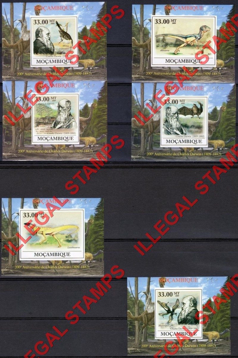 Mozambique 2009 Charles Darwin Dinosaurs Counterfeit Illegal Stamp Deluxe Souvenir Sheets of 1 Mozambique 2009 Charles Darwin Dinosaurs Counterfeit Illegal Stamp Deluxe Souvenir Sheets of 1
