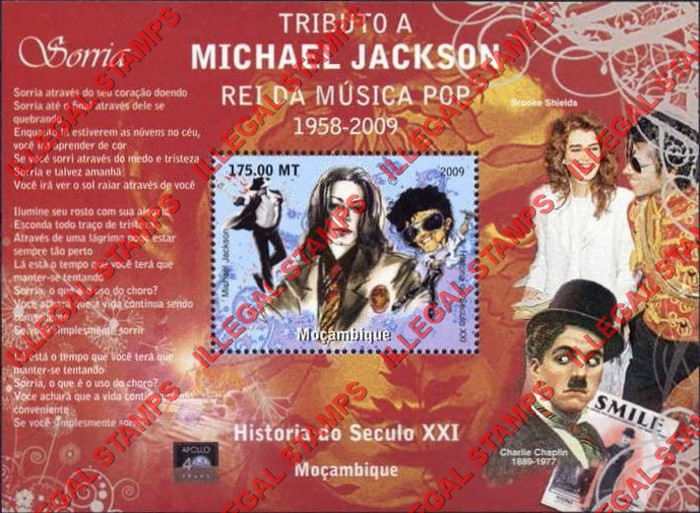 Mozambique 2009 Michael Jackson Counterfeit Illegal Stamp Souvenir Sheet of 1 Mozambique 2009 Michael Jackson Counterfeit Illegal Stamp Souvenir Sheet of 1