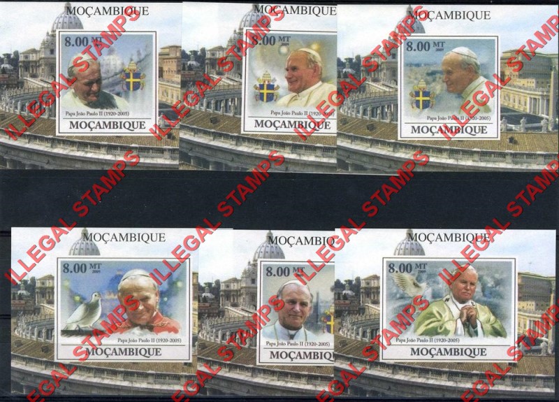Mozambique 2009 Pope John Paul II Counterfeit Illegal Stamp Deluxe Souvenir Sheets of 1 Mozambique 2009 Pope John Paul II Counterfeit Illegal Stamp Deluxe Souvenir Sheets of 1