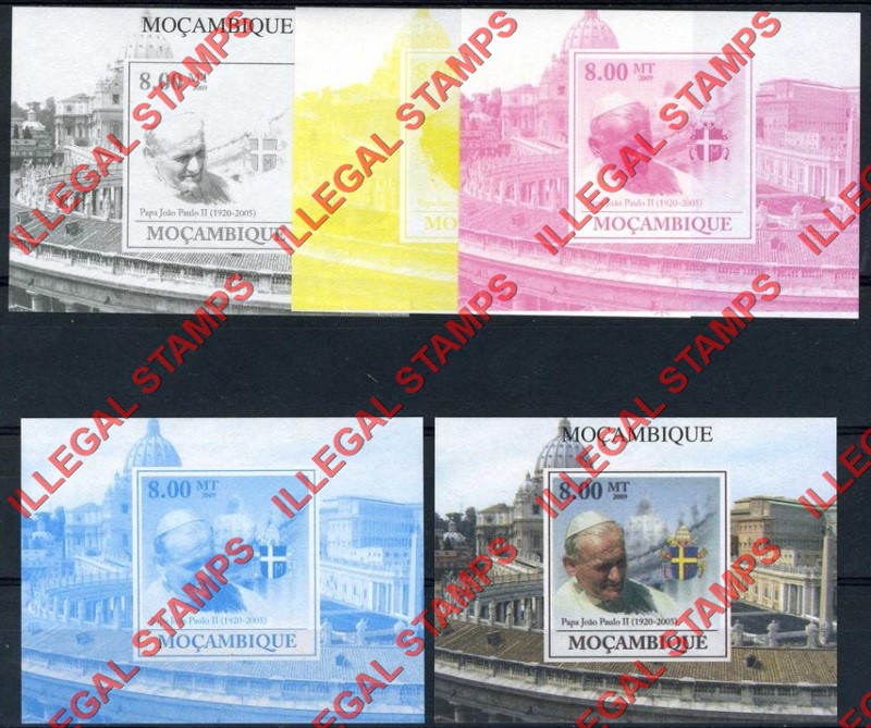 Mozambique 2009 Pope John Paul II Counterfeit Illegal Stamp Deluxe Souvenir Sheet of 1 Color Proof Set Mozambique 2009 Pope John Paul II Counterfeit Illegal Stamp Deluxe Souvenir Sheet of 1 Color Proof Set