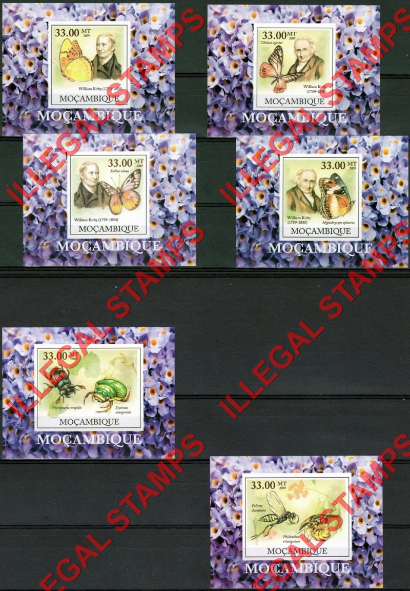Mozambique 2009 William Kirby Butterflies and Insects Counterfeit Illegal Stamp Deluxe Souvenir Sheets of 1 Mozambique 2009 William Kirby Butterflies and Insects Counterfeit Illegal Stamp Deluxe Souvenir Sheets of 1