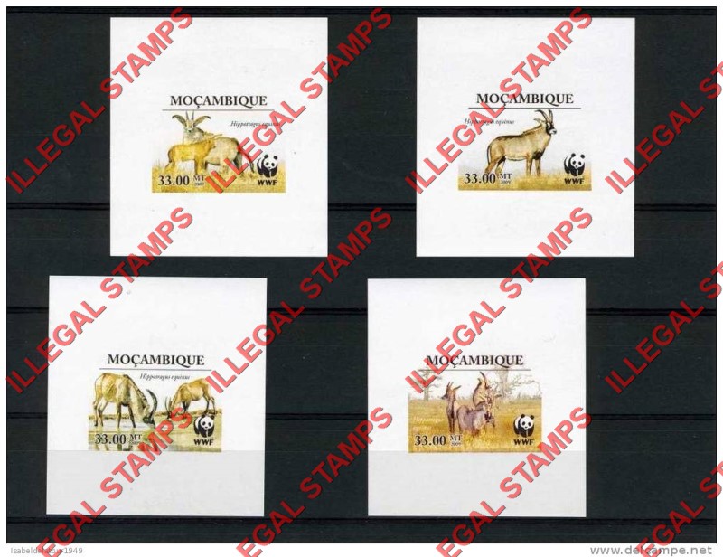 Mozambique 2009 WWF Roan Antelope Illegal Deluxe Stamp Souvenir Sheets of 1 Imperforate Mozambique 2009 WWF Roan Antelope Illegal Deluxe Stamp Souvenir Sheets of 1 Imperforate