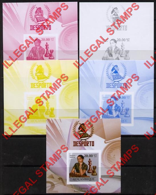 Mozambique 2010 Chess Female Players Counterfeit Illegal Stamp Deluxe Souvenir Sheet of 1 Color Proof Set Mozambique 2010 Chess Female Players Counterfeit Illegal Stamp Deluxe Souvenir Sheet of 1 Color Proof Set