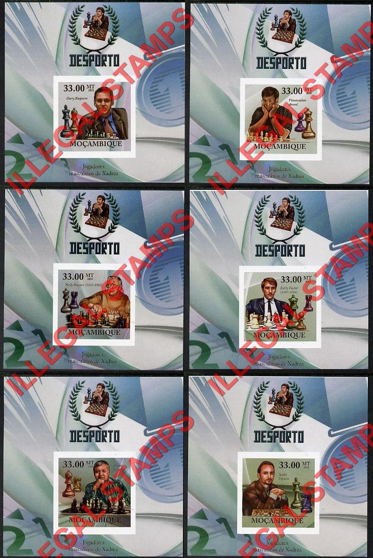 Mozambique 2010 Chess Male Players Counterfeit Illegal Stamp Deluxe Souvenir Sheets of 1 Mozambique 2010 Chess Male Players Counterfeit Illegal Stamp Deluxe Souvenir Sheets of 1
