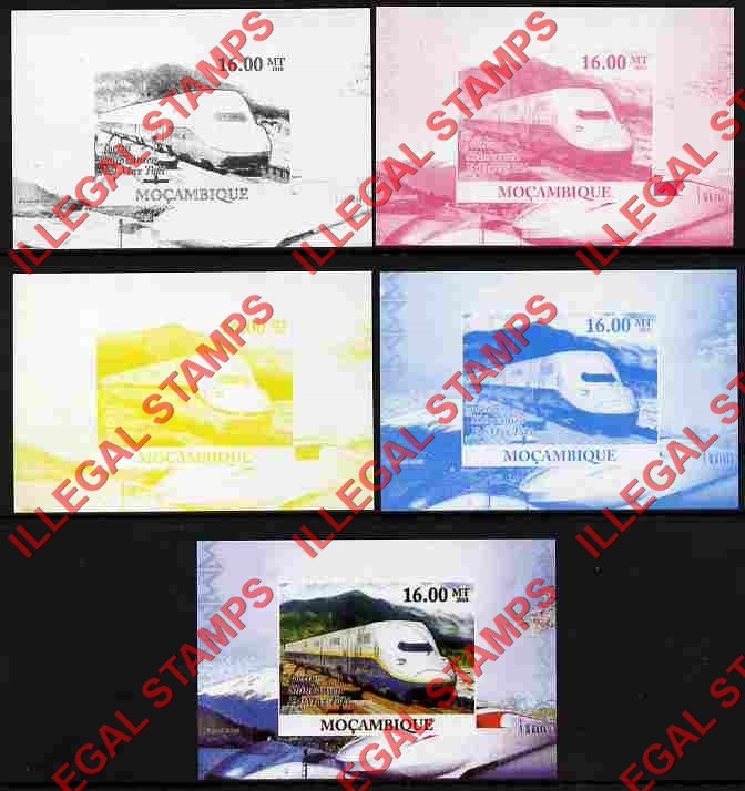 Mozambique 2010 Japanese High Speed Trains Counterfeit Illegal Stamp Deluxe Souvenir Sheet of 1 Color Proof Set Mozambique 2010 Japanese High Speed Trains Counterfeit Illegal Stamp Deluxe Souvenir Sheet of 1 Color Proof Set