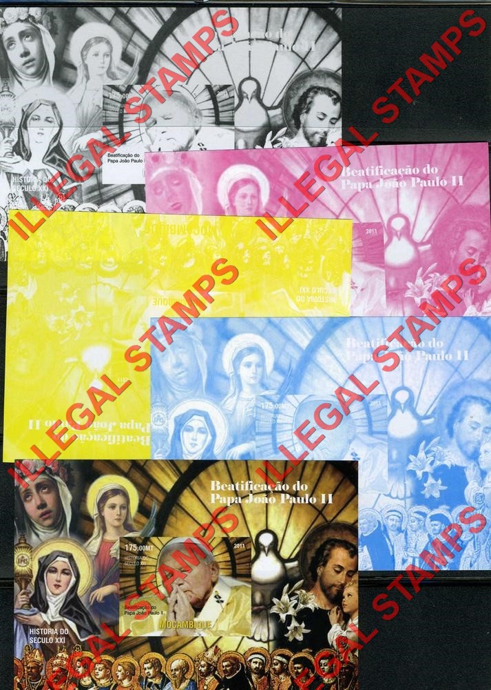 Mozambique 2011 Pope John Paul II Beautification Counterfeit Illegal Stamp Souvenir Sheet of 1 Color Proof Set Mozambique 2011 Pope John Paul II Beautification Counterfeit Illegal Stamp Souvenir Sheet of 1 Color Proof Set