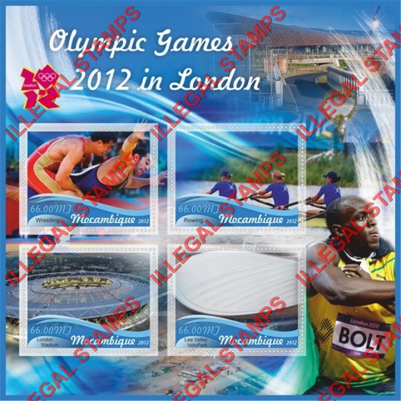 Mozambique 2012 Olympic Games in London Counterfeit Illegal Stamp Souvenir Sheet of 4 Mozambique 2012 Olympic Games in London Counterfeit Illegal Stamp Souvenir Sheet of 4