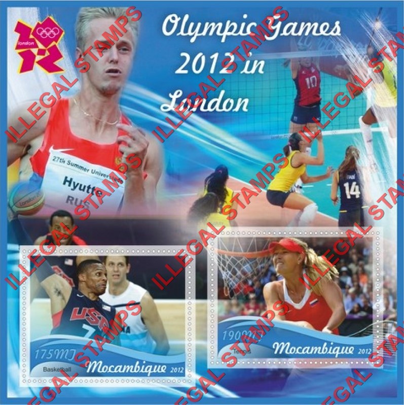 Mozambique 2012 Olympic Games in London Counterfeit Illegal Stamp Souvenir Sheet of 2 Mozambique 2012 Olympic Games in London Counterfeit Illegal Stamp Souvenir Sheet of 2