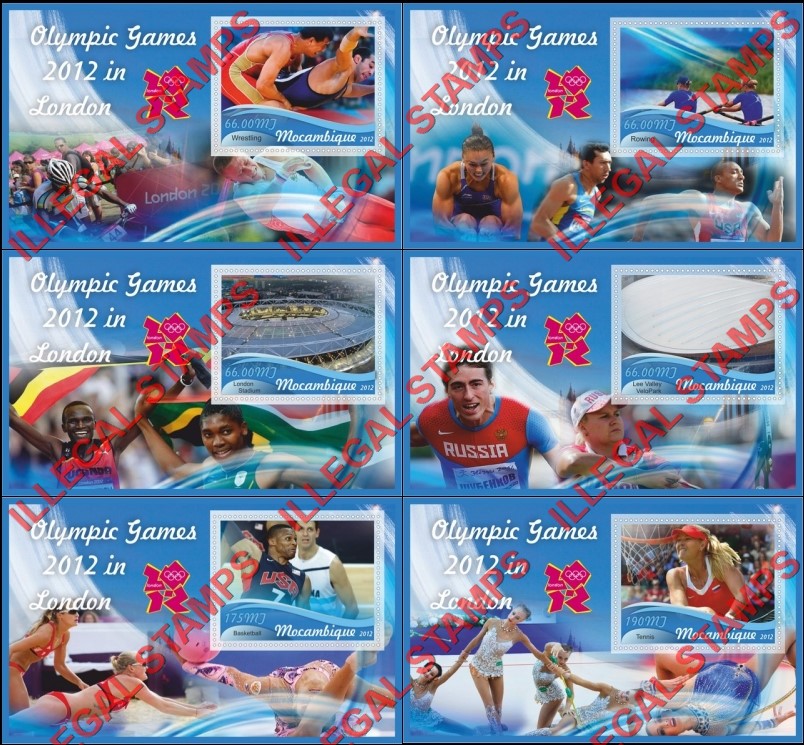 Mozambique 2012 Olympic Games in London Counterfeit Illegal Stamp Souvenir Sheets of 1 Mozambique 2012 Olympic Games in London Counterfeit Illegal Stamp Souvenir Sheets of 1