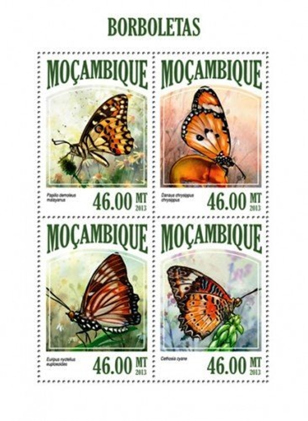 Mozambique 2013 Butterflies Authorized Stamp Souvenir Sheet of 4 Mozambique 2013 Butterflies Authorized Stamp Souvenir Sheet of 4
