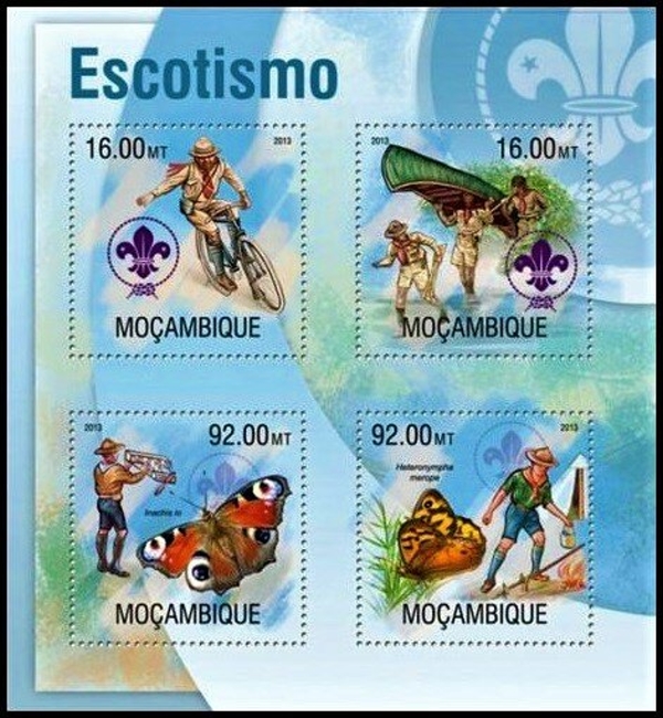 Mozambique 2013 Scouting and Butterflies Authorized Stamp Souvenir Sheet of 4 Mozambique 2013 Scouting and Butterflies Authorized Stamp Souvenir Sheet of 4
