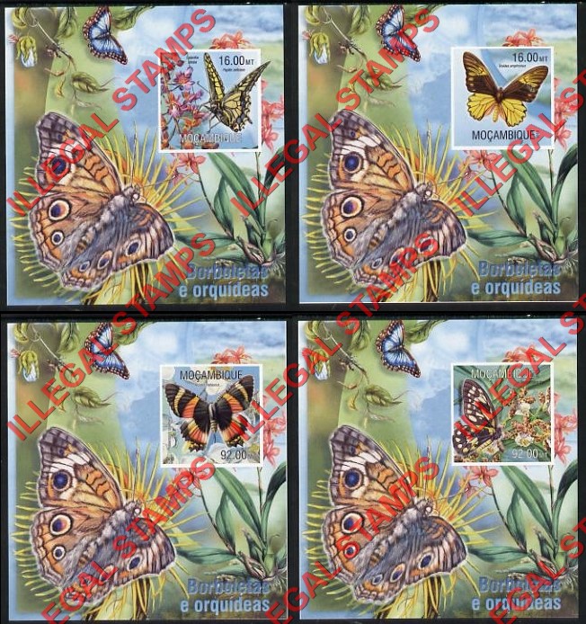 Mozambique 2013 Butterflies and Orchids Counterfeit Illegal Stamp Souvenir Sheets of 1 Mozambique 2013 Butterflies and Orchids Counterfeit Illegal Stamp Souvenir Sheets of 1