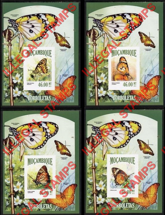 Mozambique 2013 Butterflies Counterfeit Illegal Stamp Souvenir Sheets of 1 Mozambique 2013 Butterflies Counterfeit Illegal Stamp Souvenir Sheets of 1