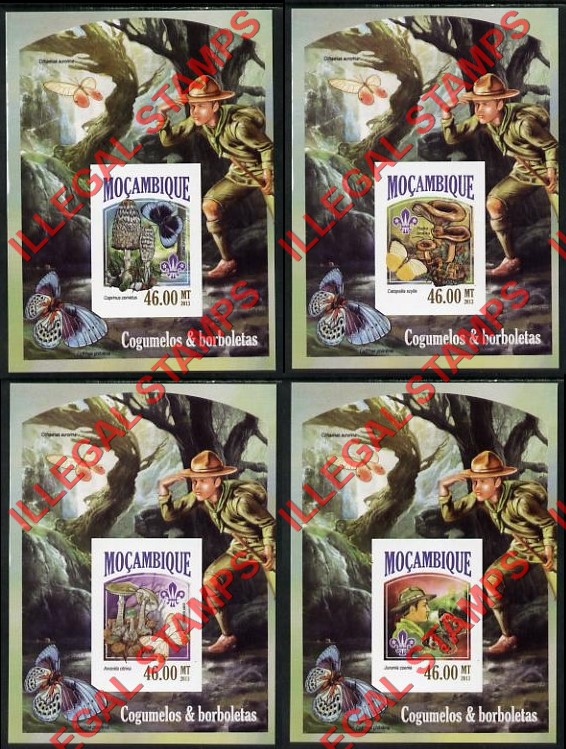 Mozambique 2013 Scouting Mushrooms and Butterflies Counterfeit Illegal Stamp Souvenir Sheets of 1 Mozambique 2013 Scouting Mushrooms and Butterflies Counterfeit Illegal Stamp Souvenir Sheets of 1