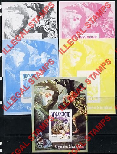 Mozambique 2013 Scouting Mushrooms and Butterflies Counterfeit Illegal Stamp Souvenir Sheet of 1 Color Proof Set Mozambique 2013 Scouting Mushrooms and Butterflies Counterfeit Illegal Stamp Souvenir Sheet of 1 Color Proof Set