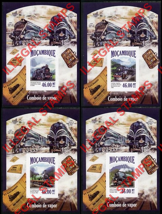 Mozambique 2013 Trains Steam Trains Counterfeit Illegal Stamp Souvenir Sheets of 1 Mozambique 2013 Trains Steam Trains Counterfeit Illegal Stamp Souvenir Sheets of 1