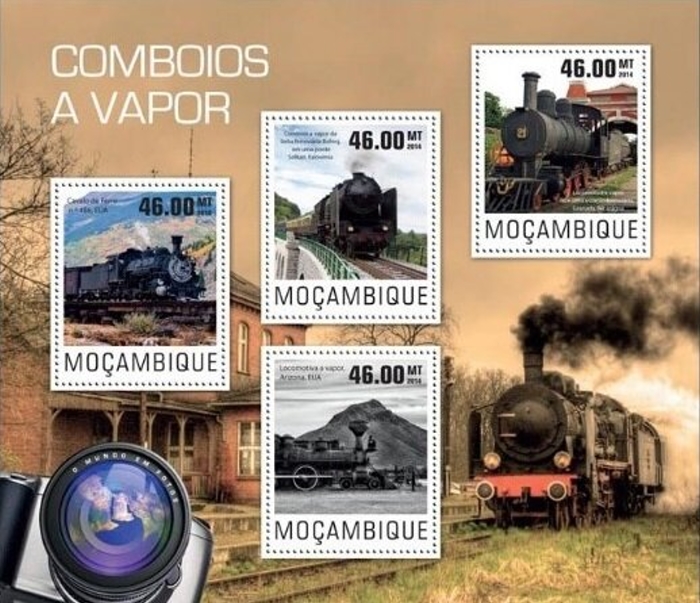 Mozambique 2014 Trains Steam Trains Authorized Stamp Souvenir Sheet of 4 Mozambique 2014 Trains Steam Trains Authorized Stamp Souvenir Sheet of 4
