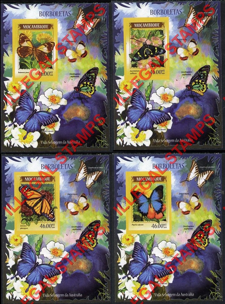 Mozambique 2014 Butterflies Australia Counterfeit Illegal Stamp Souvenir Sheets of 1 Mozambique 2014 Butterflies Australia Counterfeit Illegal Stamp Souvenir Sheets of 1