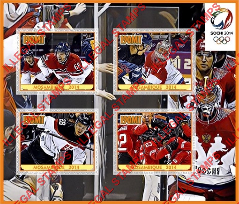 Mozambique 2014 Olympic Games in Sochi Ice Hockey Counterfeit Illegal Stamp Souvenir Sheet of 4 Mozambique 2014 Olympic Games in Sochi Ice Hockey Counterfeit Illegal Stamp Souvenir Sheet of 4