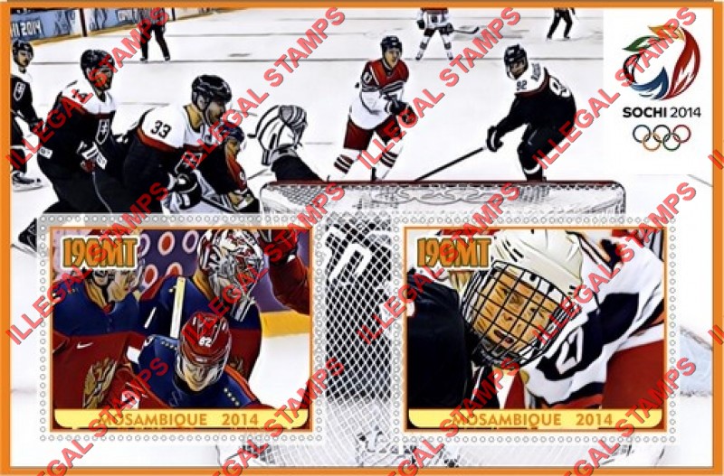 Mozambique 2014 Olympic Games in Sochi Ice Hockey Counterfeit Illegal Stamp Souvenir Sheet of 2 Mozambique 2014 Olympic Games in Sochi Ice Hockey Counterfeit Illegal Stamp Souvenir Sheet of 2