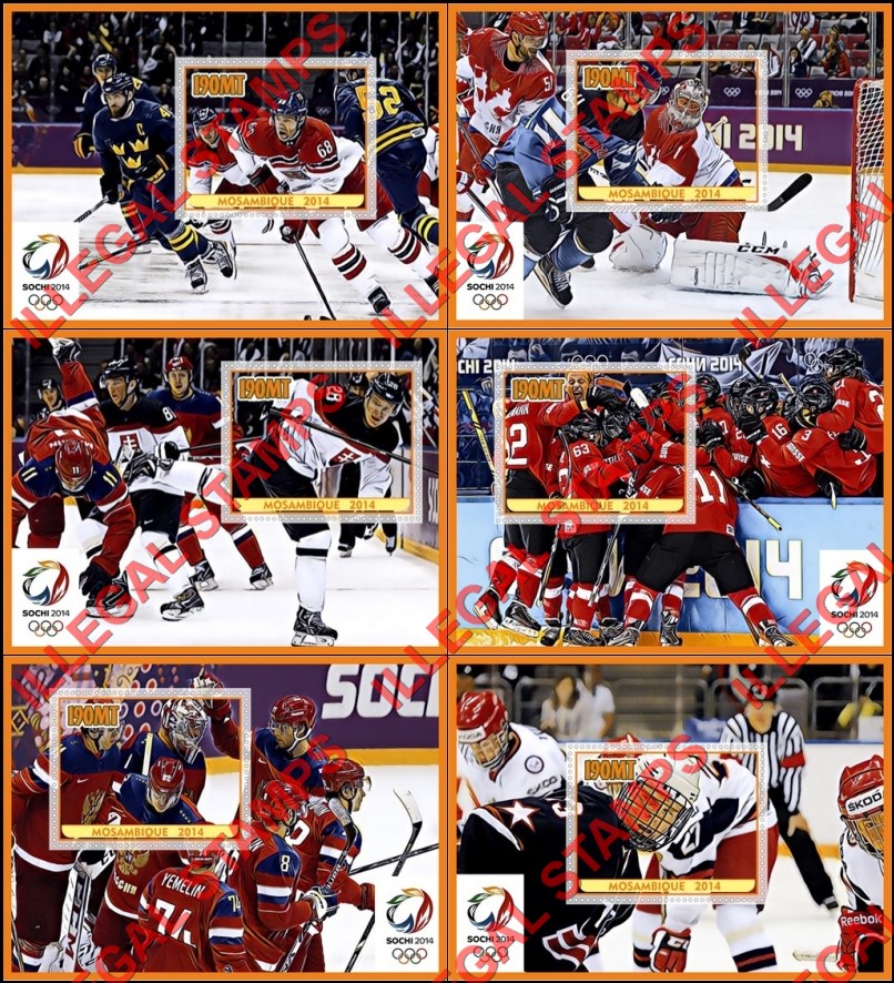 Mozambique 2014 Olympic Games in Sochi Ice Hockey Counterfeit Illegal Stamp Souvenir Sheets of 1 Mozambique 2014 Olympic Games in Sochi Ice Hockey Counterfeit Illegal Stamp Souvenir Sheets of 1