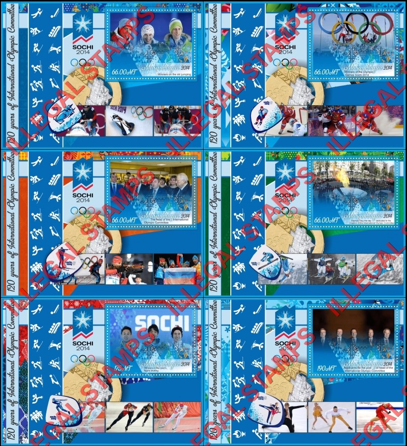 Mozambique 2014 Olympic Games in Sochi Olympic Committee Counterfeit Illegal Stamp Souvenir Sheets of 1 Mozambique 2014 Olympic Games in Sochi Olympic Committee Counterfeit Illegal Stamp Souvenir Sheets of 1